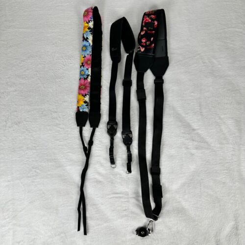 Lot of 3 Camera Carry Straps, Floral, Black, DSLR, SLR
