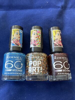 Rimmel 60 Seconds ONE COAT Nail Polish 823BlindFold, TopCoat, 313RitaRouge A26