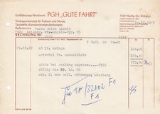 Hartha, invoice 1982, Motor Vehicle Crafts PGH good drive Trabant Skoda