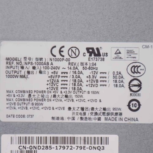 For DELL 690 Workstation Power Supply NPS-1000ABA N1000P-00 ND285 950W - 第 6/6 張圖片