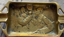 RARE VINTAGE SOLID BRASS GENTS JUGENDSTIL CIGAR ASHTRAY cigarette ART NOUVEAU
