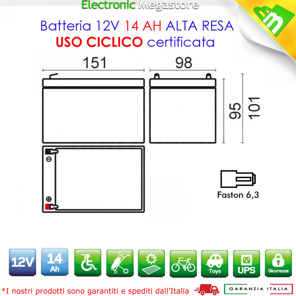 3 BATTERIE RICARICABILE PIOMBO 12 Volt 14Ah MONOPATTINO ELETTRICO FASTON 6.35mm foto 2