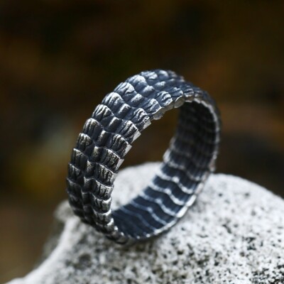 Schlange Drachen Schuppenring Edelstahl Silber Wikinger Kelten Nordisch Metallring