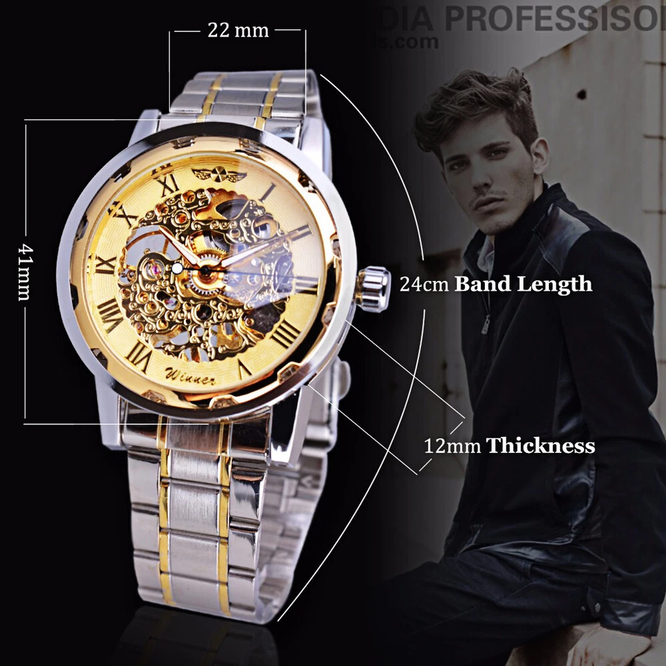 Reloj de pulsera mecánico automático de acero inoxidable T-WINNER para hombre Foto 3 de 4