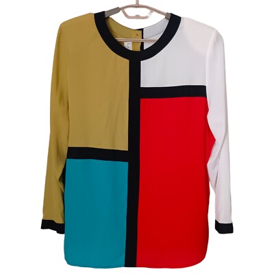 Vtg Galinda Wang Silky Career Blouse 16W Plus Size Office Siren Corp Colorful
