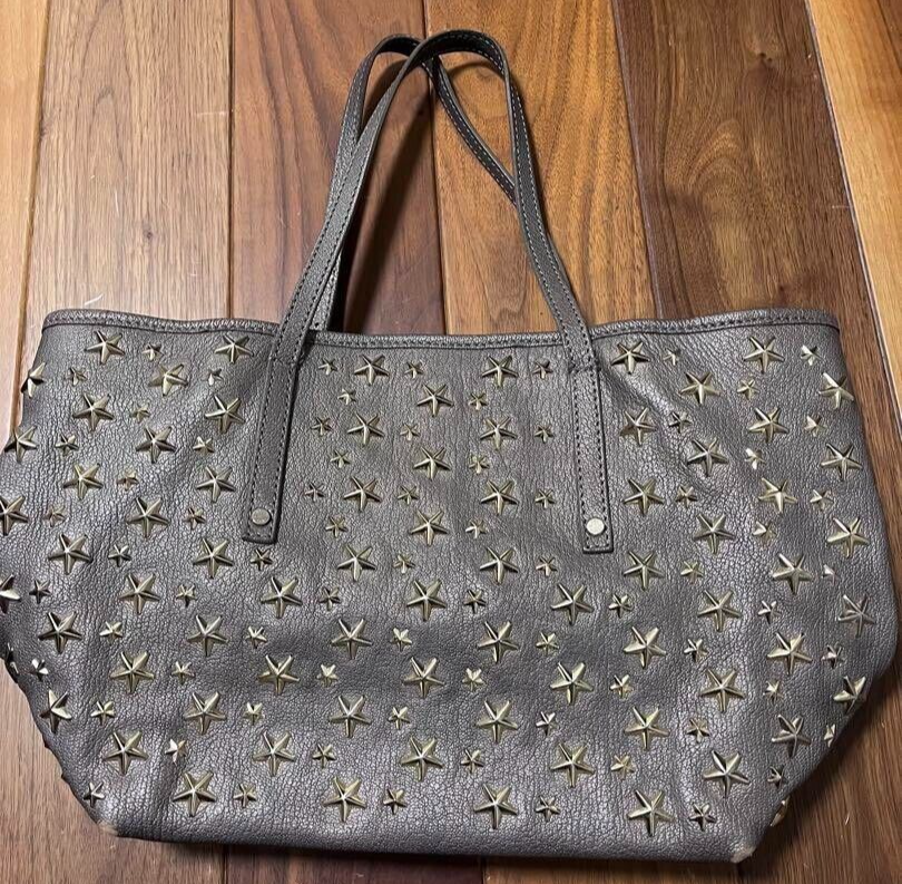 Jimmy Choo Sasha studded leather tote bag in bronze gray imported from Japan