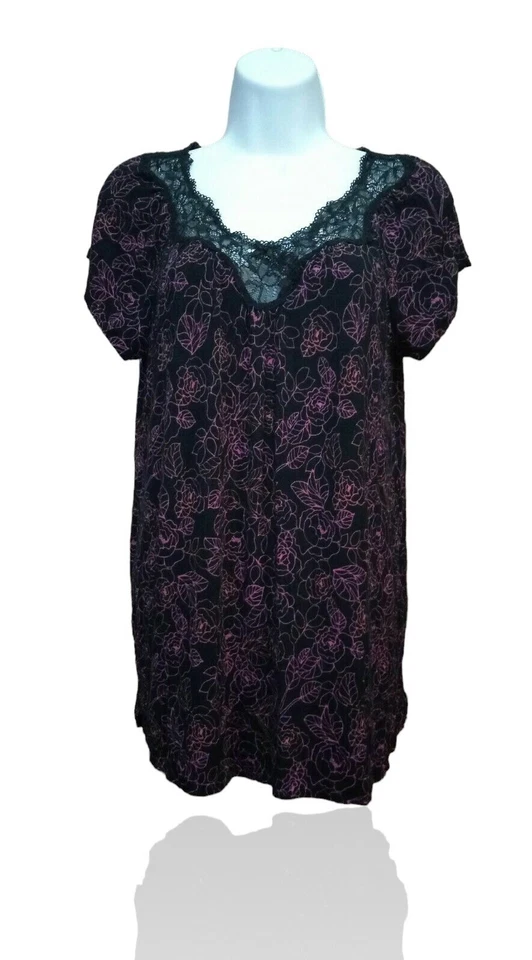 Apt. 9 Intimates Ladies M Rayon Sleep Top, Pink/Black, Floral. H-3 - Image 2 of 4