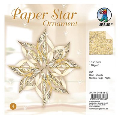 URSUS Designsterne Paper Stars weiß gold Ornament Weihnachtsstern Bastelset