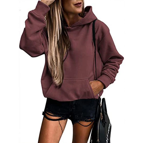 Ladies Loose Fit Long Sleeve Pullover Women Fall Warm With Pocket Hooded Tops - Picture 19 of 80