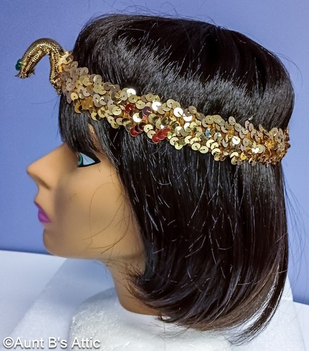 Cleopatra Egyptian Costume 4Pc Beige/Blk/Bl Poly Dress Belt Collar & Headband MD - Picture 7 of 7