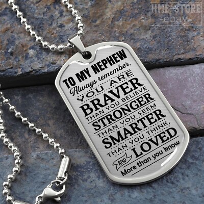 To My Nephew Dog Tag Necklace Men Always Remember Inspirational Gifts For Nephew