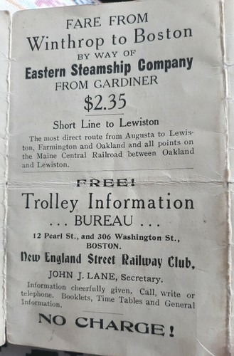 Lewiston Augusta Waterville Railway time table 1907 Winthrop Eastern steamship - Picture 6 of 6