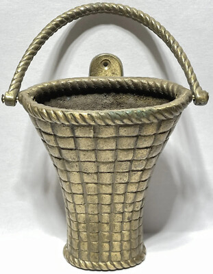 Vintage Boquet Flower Vase Basket With Handle  HTF Brass Double Door Knocker