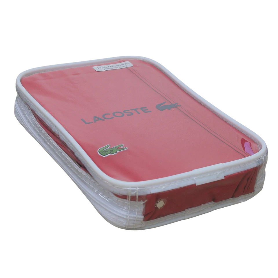 Par de fundas de almohada estándar lisa percal 100 % algodón Lacoste granate Foto 3 de 4