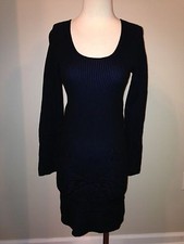 Max Studio Black Blue Floral Ribbed Scoop Neck Sweater Dress Medium EUC