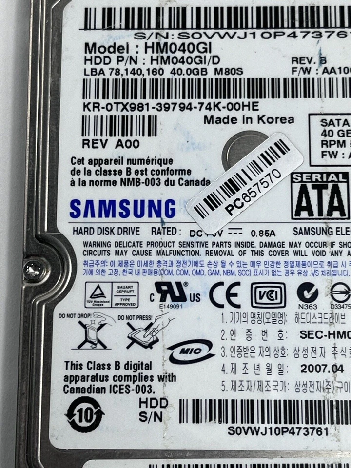 HM040GI Samsung 40GB SATA 2.5in 9.5mm Hard Drive - Image 3 of 4
