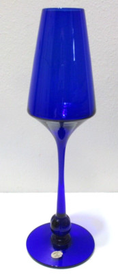Vintage Gulli Stemware Wine Glass Vase Sweden Blue 4 Lobes Elegant 12 1/4'' T
