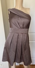 Jenny Yoo Dress Size 8 Hammered Satin One Shoulder Pleated Short Cocktail Mocha