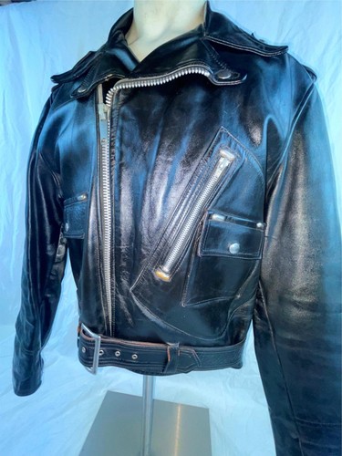 VTG 60S 70S MENS L BRIMACO D POCKET PLAID LINED LEATHER MOTORCYCLE BIKER JACKET - Picture 6 of 15