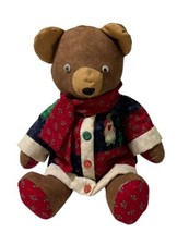 Handcrafted Christmas Teddy Bear 18" Multicolored Sweater Scarf Stuffed Tree Vtg