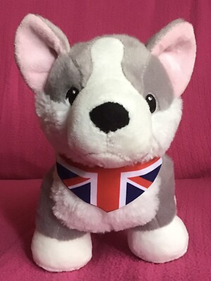 Aldi Grey White Corgi Dog In Bandana Soft Plush Toy 10”