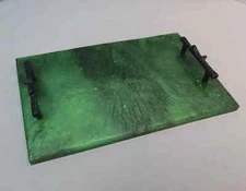 Handmade Serving Tray Handles Woodland Forest Green Black Resin OOAK Home Decor
