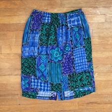 Vintage Abstract Mixed Floral Print Skirt Size XL/1X 18WP 32-35" Waist 1990s