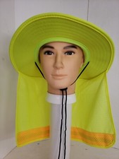Hi Vis Reflective Work Safety Neck Flap Boonie Hat Bucket Cap