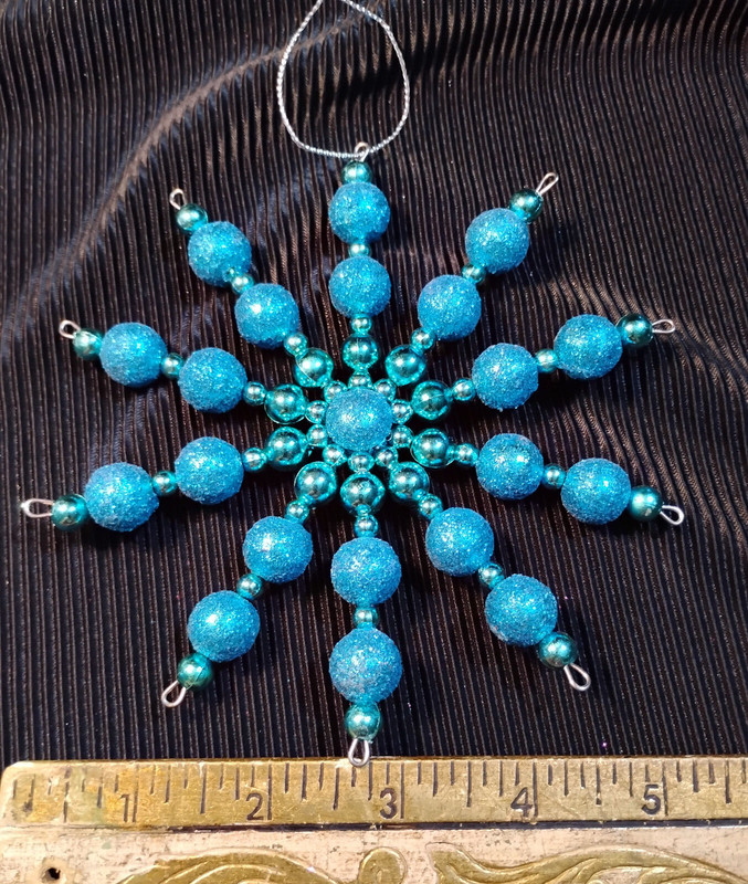 Pier 1 Teal Aqua Beaded Glitter Star Sputink Hanging Christmas Ornament RETRO