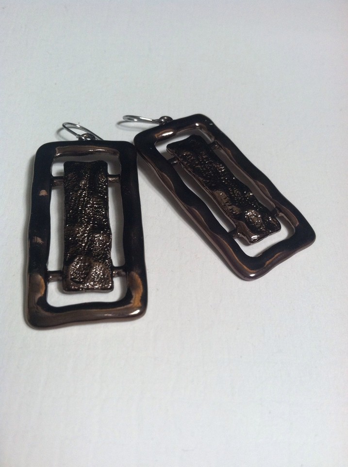 Vintage BrownTone Pierced Dangle Earrings Rectungular Shape Pretty Nice ...