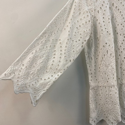 Part Two Women XS Tunic Blouse Top White Woven 3/4 Sleeve Embroidered Pullover - Picture 3 of 12