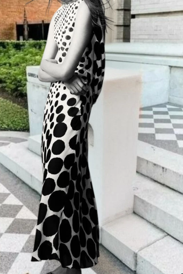 G1N con etiquetas 169 Vestido Zara Acampanado Gasa Largo Negro Blanco Lunares ZW Collec Foto 4 de 4