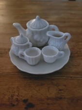 Vintage VTG MINIATURE Tea Set Dishes Tiny Roses, 8 pieces White 2  