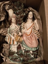 Staffordshire Pottery Spill Vase English Musicians Man and Woman Rare