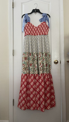 NWT Free People Bluebell Ribbon Strap Maxi Dress In Cherry Combo Size M Msrp$168