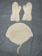 Antique Vintage Baby Toddler Bonnet Hat Mittens Crochet Hand Made