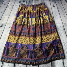 Vintage Rayon Club Bohemian Whimsigoth Floral Button Down Maxi Skirt Size Small