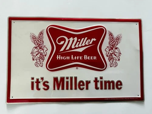 Vintage 1978 Miller High Life It’s Miller Time Beer Metal Sign 16" x 10" Bar