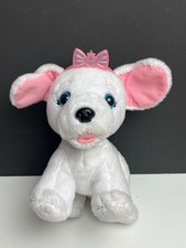 Disney Jakks Pacific Puppy Dog Plush Stuffed Animal White Pink Bow Blue Eyes