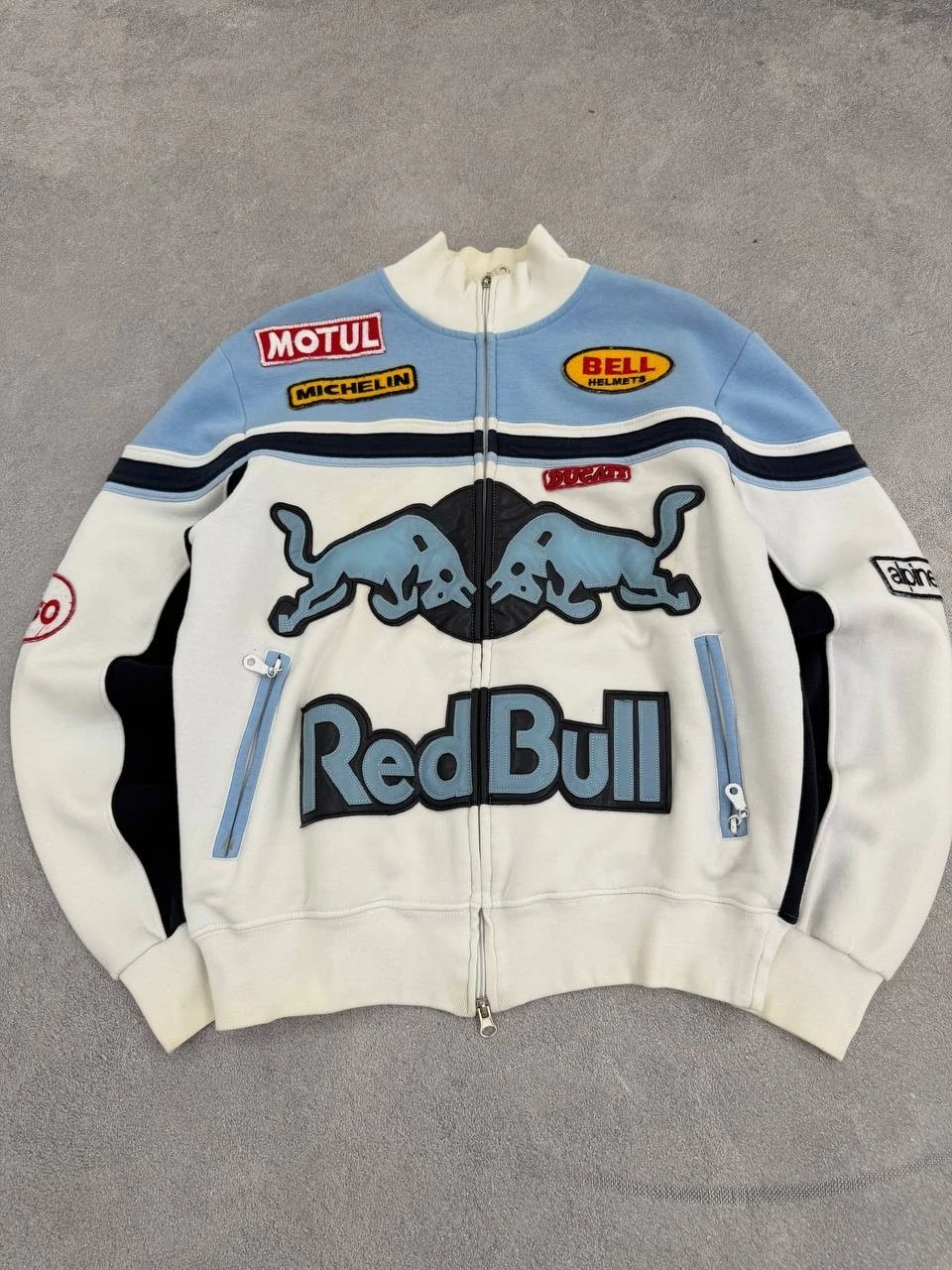 Vintage Red Bull Racing Biker Jacket Sweatshirt Motul Ducati Patches Y2K Hype image 9