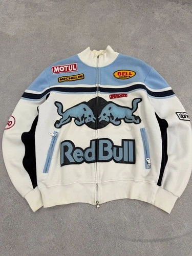 Vintage Red Bull Racing Biker Jacket Sweatshirt Motul Ducati Patches Y2K Hype image 9