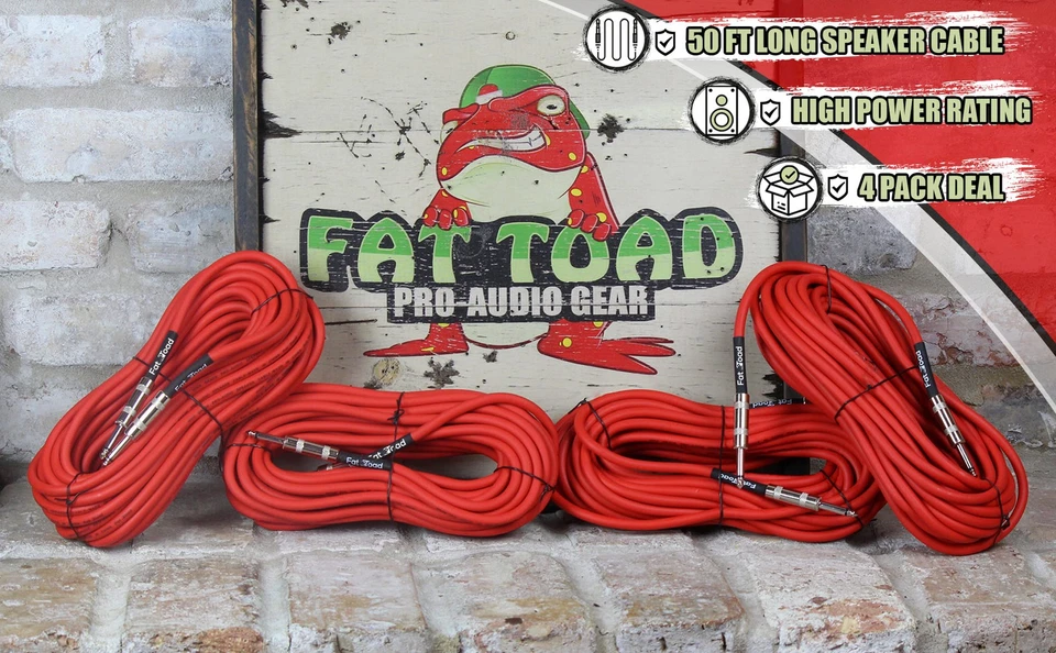 Cables de altavoz PA de 50 pies (PAQUETE DE 4) | FAT TOAD cable de audio profesional conector macho de cuarto de pulgada Foto 4 de 4
