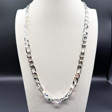 Silver Tone Metal Figaro Chain Necklace 28" Chunky Unisex Statement Gift Fashion