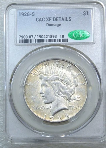 1928-S Peace Dollar CACG AU Details Silvery Just Graded New Holder #PA10