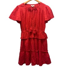 NSR Women's Dress M Tiered Cotton Embroidered Boho Peasant Tassel Tie M