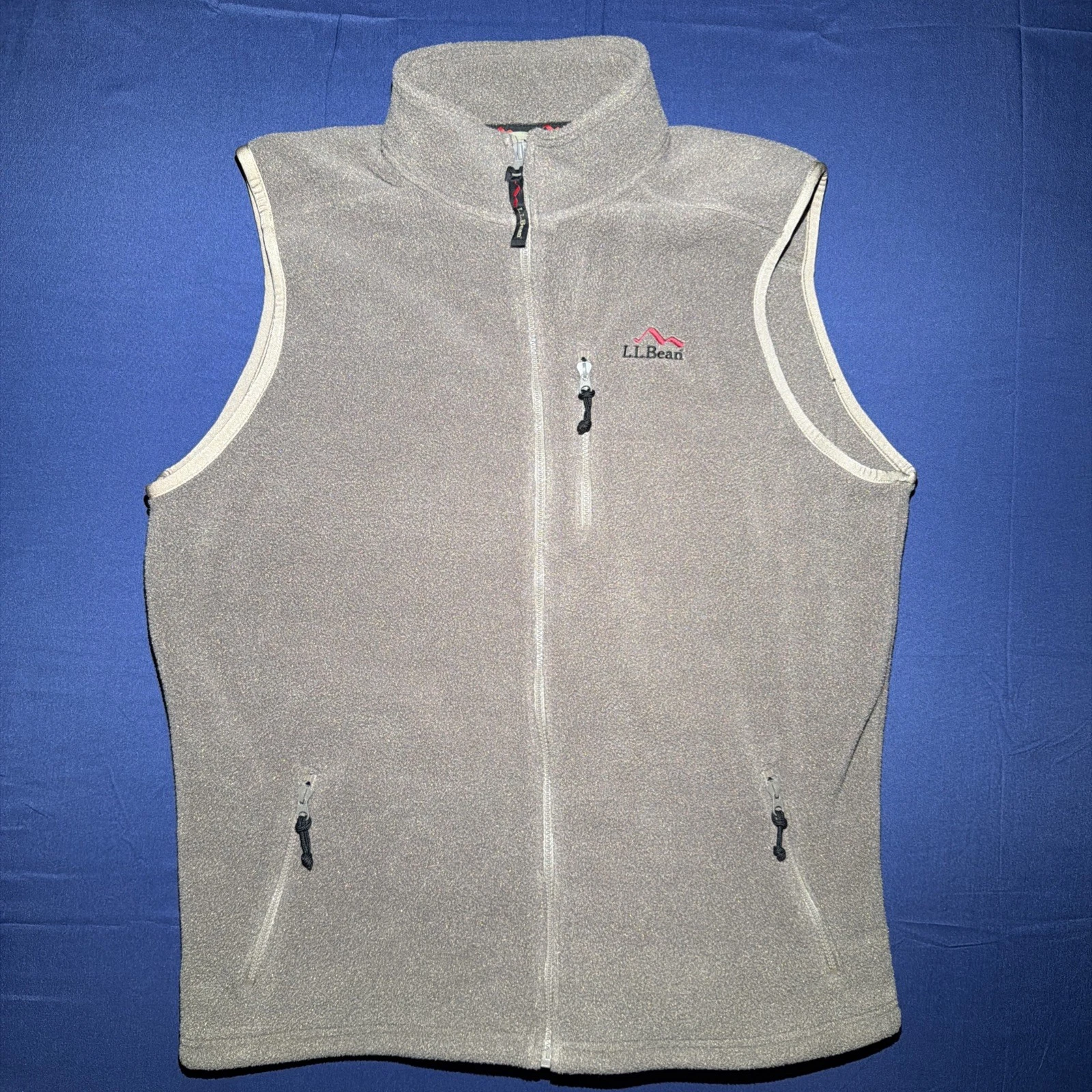 LL Bean Fleece Vest Gray Full Zip Zipping Pockets Men's Large TALL
