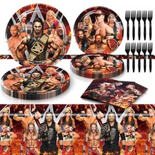 Wrestling Birthday Party Tableware Set - Includes Wrestling Theme Tablecloth,...