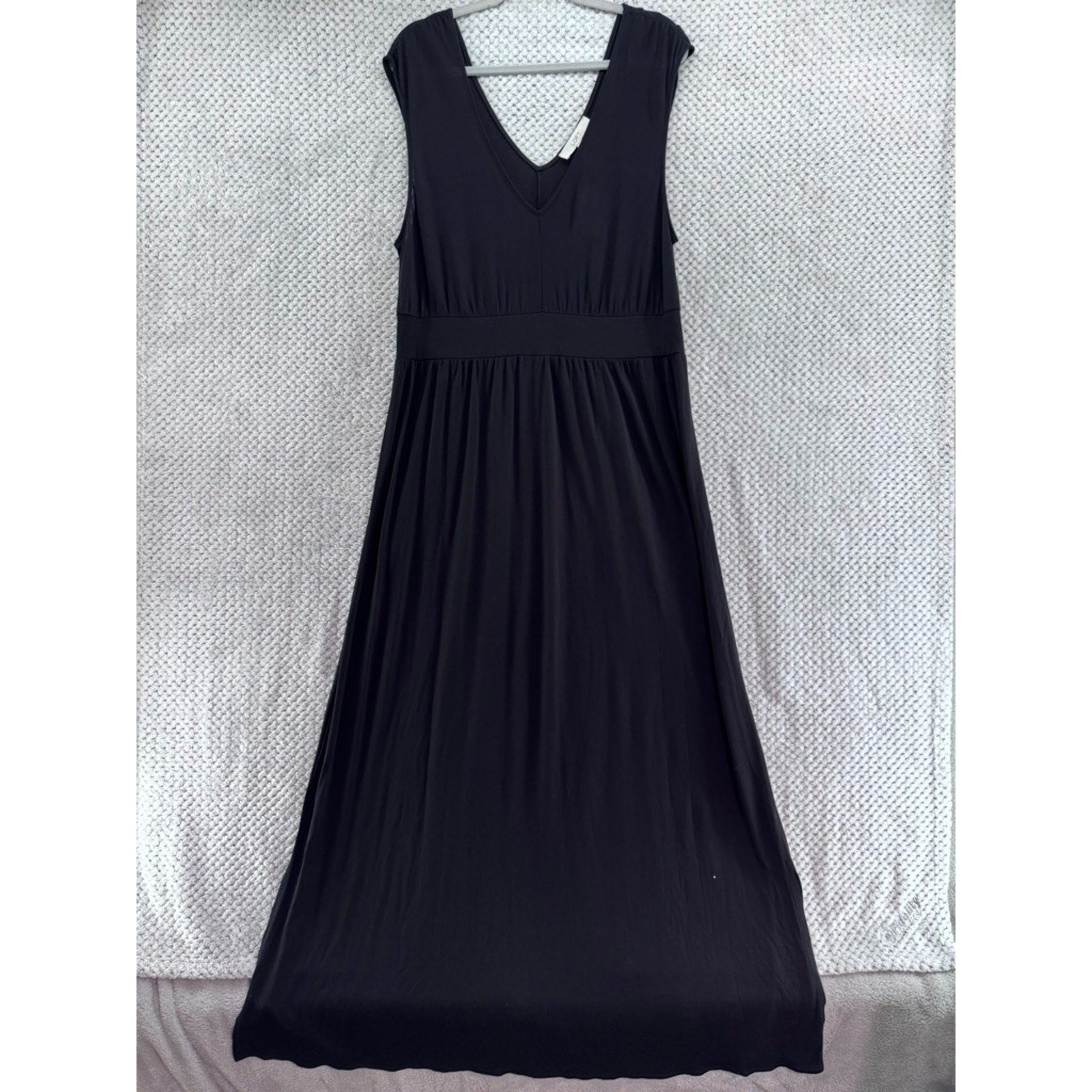 LOFT Dress Womens XL Black A-Line Maxi Sleeveless V-Neck Smocked Waist ...