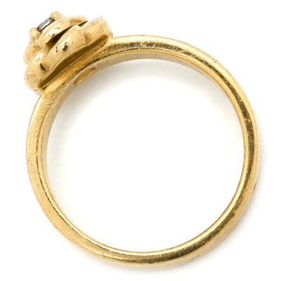 AUTH CHANEL CAMELLIA RING DIAMOND YELLOW GOLD 18K YG FLOWER #50