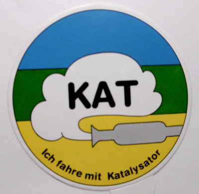 Werbe-Aufkleber KAT Ich fahre mit Katalysator Umweltschutz Auto PKW Oldtimer 80s